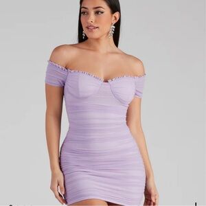 Lavender Purple Mesh Mini Dress